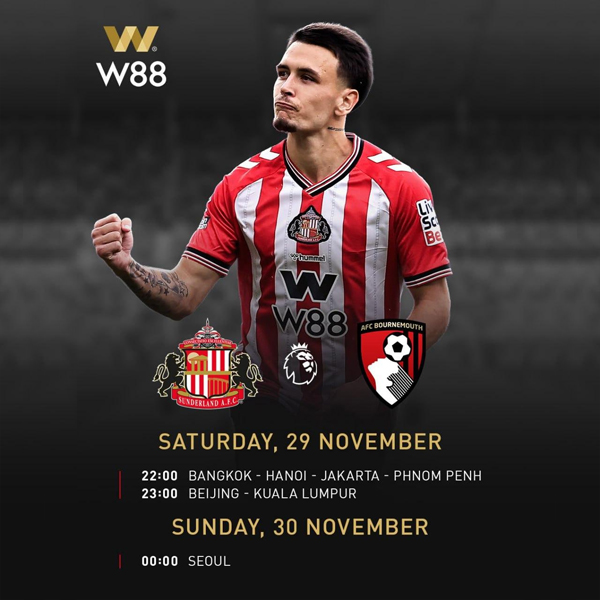 W88-Malaysia-Sunderland-vs-Bournemouth-English-Premier-League-Match-Fixtures